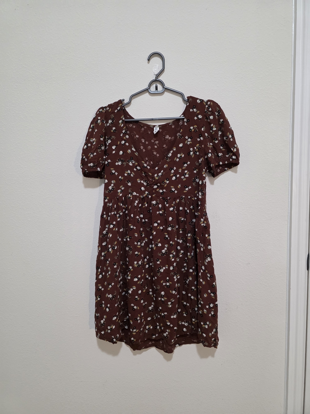 bp Brown Floral Puff-Sleeve Mini Dress